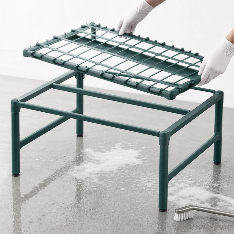 Product image #3 for Super Erecta 30" x 18" Dunnage Rack with Lift-Off Mat, Metroseal 3 Green Epoxy-Coated, 1600 lb Capacity