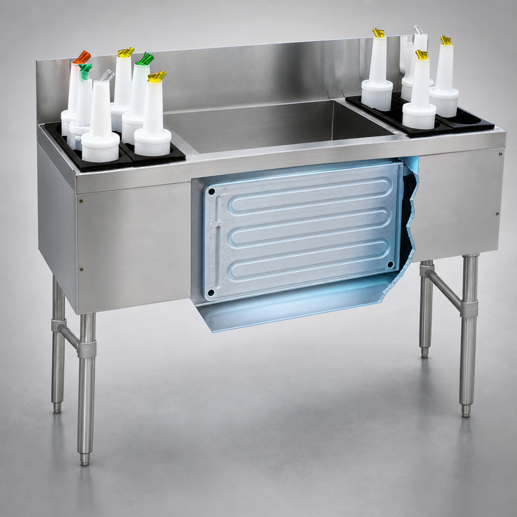 Product image #3 for Advance Tabco Prestige 48-Inch Stainless Steel Bar Ice Chest with 10-Circuit Cold Plate and Bottle Racks