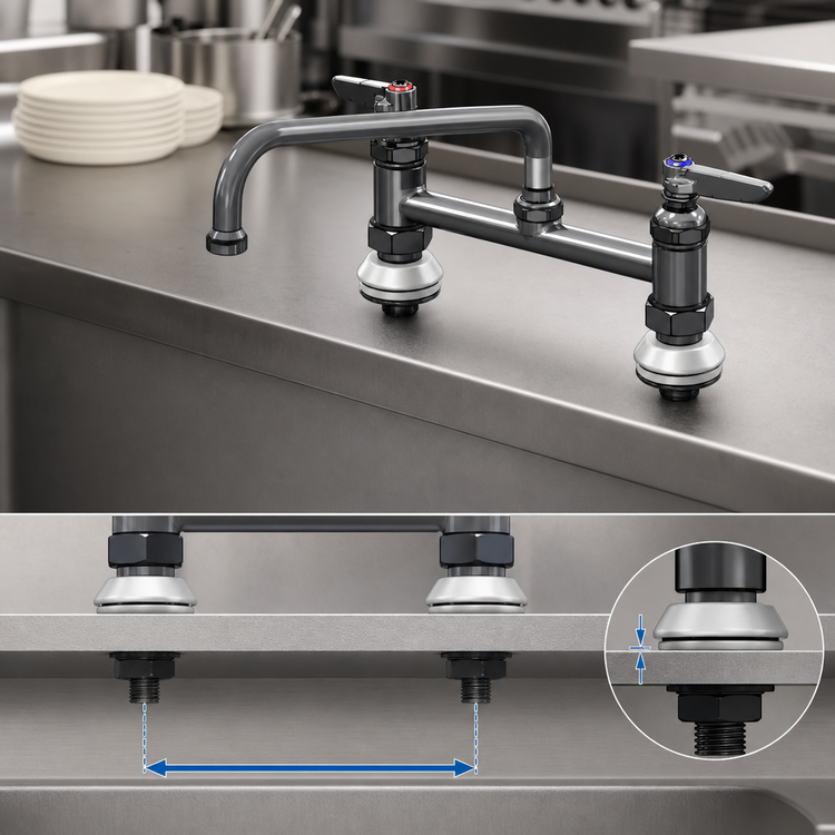 Product image #3 for T&S Brass 8-Inch Center Deck Mount Double Pantry Mixing Faucet with 10-Inch Swing Nozzle