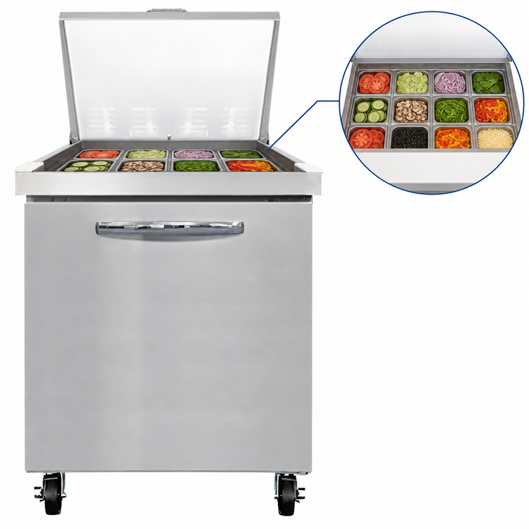 Product image #3 for Continental Refrigerator Mighty Top 27-Inch One-Section Refrigerated Sandwich Prep Table with Solid Door and 12-Pan Capacity