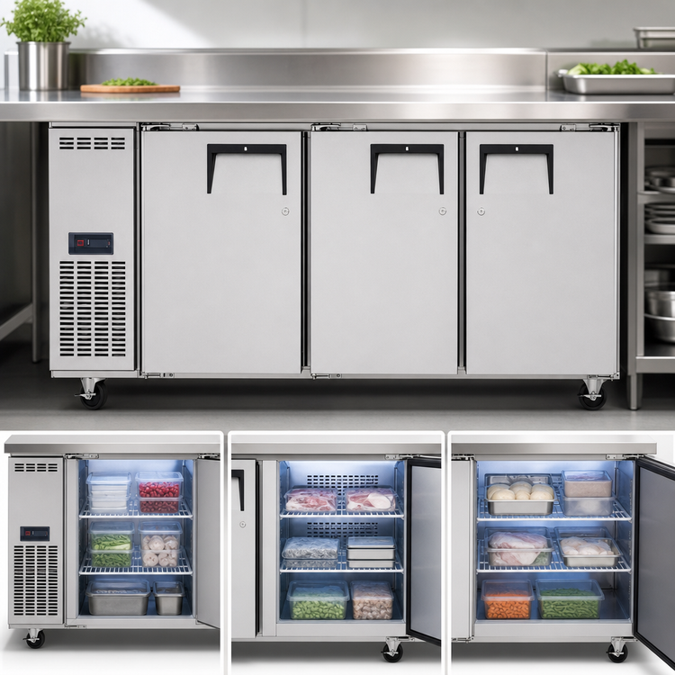 Product image #3 for Everest Refrigeration ETF3 3-Section Undercounter/Worktop Freezer with Stainless Steel Worktop and Doors