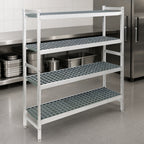 Thumbnail image #3 for Fermod Fermostock 4R35A66 4-Tier Perforated Aluminum Shelving Starter Unit with Polymer Inserts, 35W x 14D x 66H, 800 lb. Per Shelf