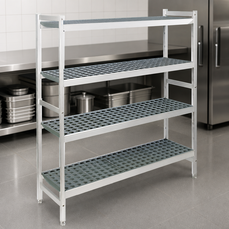 Product image #3 for Fermostock 4-Tier Perforated Aluminum Shelving Starter Unit with Polymer Inserts, 35W x 14D x 66H