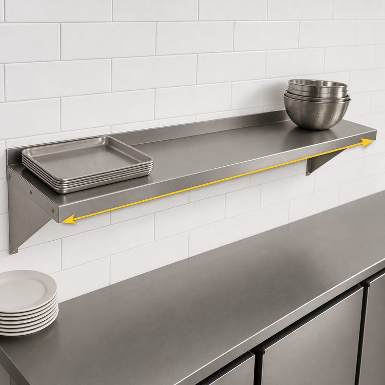 Product image #3 for John Boos Stallion 96-Inch Wall-Mounted Stainless Steel Shelf, 16-Inch Deep
