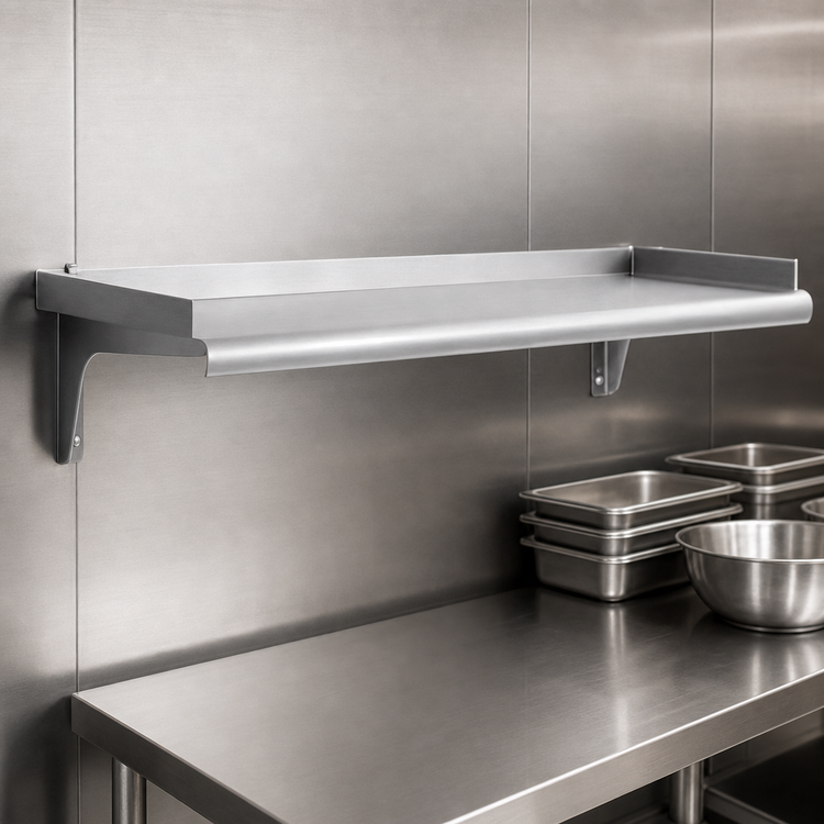 Product image #3 for Eagle Snap-n-Slide 72-Inch x 15-Inch Wall-Mounted 16/304 Stainless Steel Shelf with Rolled Front Edge