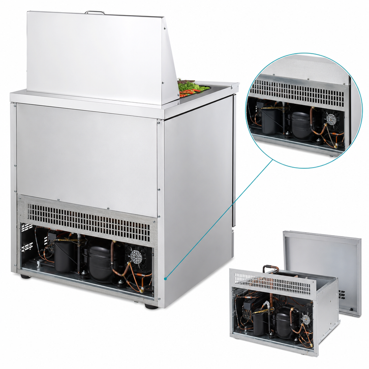 Product image #3 for Stainless Steel 32-Inch One-Section Sandwich/Salad Prep Table with 12-Pan Top and Rear-Mounted Self-Contained R290 Refrigeration