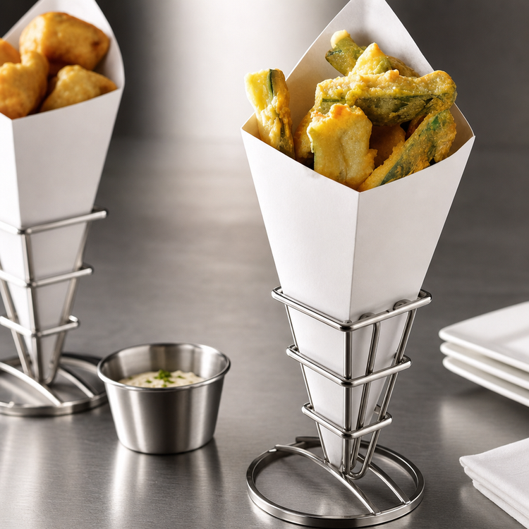 Product image #3 for Black Square Stainless Steel Fry Cone Holder, 5 1/4 Inch High