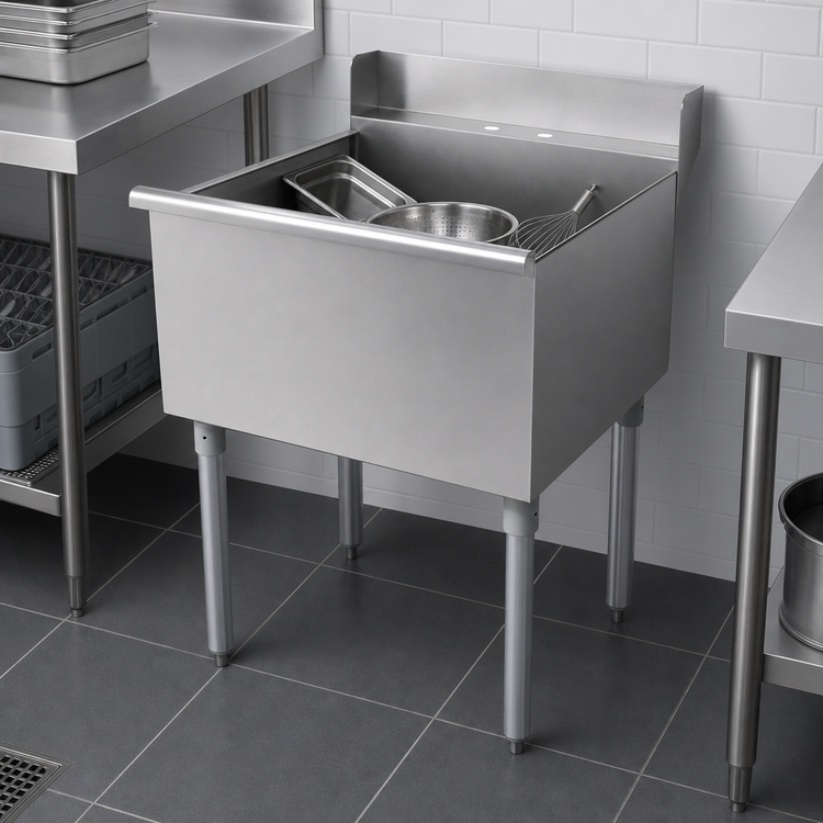 Product image #3 for Advance Tabco 4-41-24D Square Corner Single-Compartment Scullery Sink with 24 x 24-Inch Bowl, 430 Stainless Steel, 4-Inch Backsplash, Legs