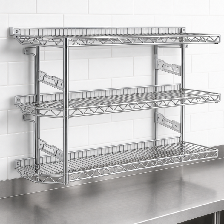 Product image #3 for QuadTruss Piggyback 3-Tier Wall-Mounted Wire Shelf Kit, 30 x 18 Inches, Chrome