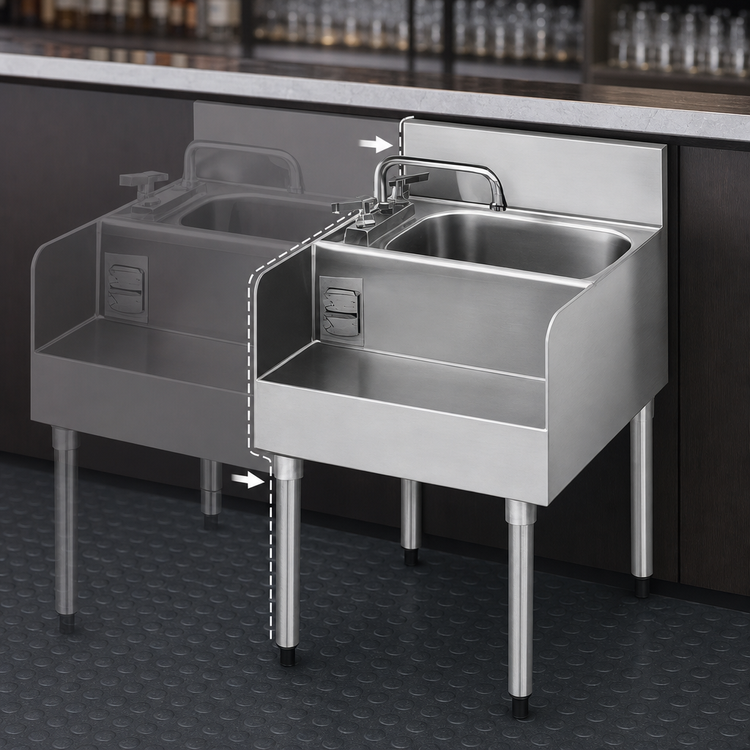 Product image #3 for 2200 Series 18-Inch Wide Underbar Blender/Dump Sink Modular Add-On Station with Faucet, Basket Drain, and Duplex Receptacle