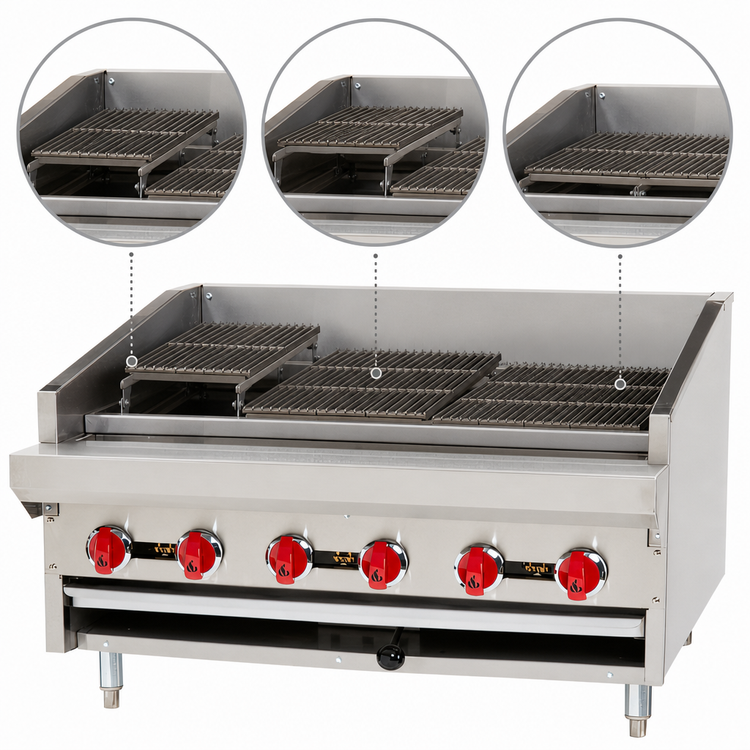 Product image #4 for American Range ADJ-36 36-Inch Countertop Adjustable Top Radiant Gas Charbroiler, 6 Burners