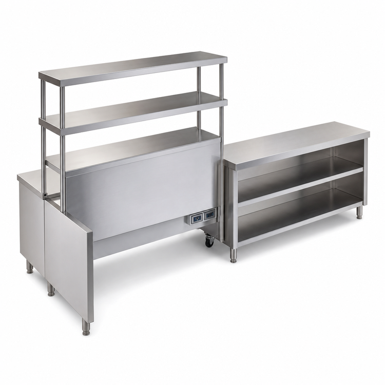 Product image #3 for Randell 86-1/2-Inch Modular Chef Service Counter Left Section with Plate Storage Cabinet and Double Overshelf