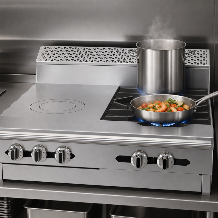Product image #3 for Garland Cuisine C36-17M 36 Inch Heavy Duty Modular Gas Combination Top Range with 2 Open Burners and 18 Inch Front-Fired Hot Top