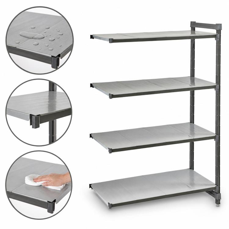 Product image #3 for Cambro Camshelving Basics Plus 4-Tier Solid Polymer Add-On Shelving Unit, 21 x 54 x 64 Inches, Brushed Graphite