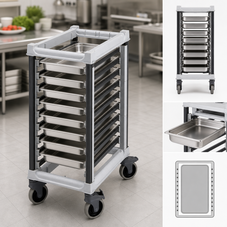 Product image #3 for Cambro Half-Size GN 1/1 Food Pan Trolley with 9 Slides, Speckled Gray