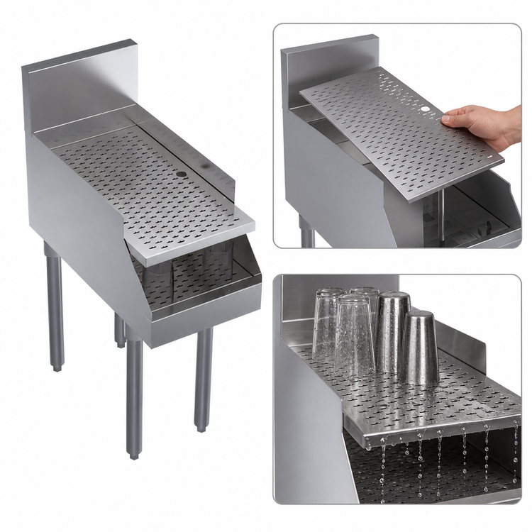 Product image #3 for Krowne Royal Series Freestanding Underbar Recessed Drainboard, 12 Inch x 24 Inch, Stainless Steel