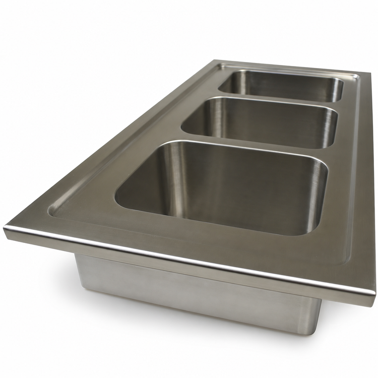 Product image #3 for BK Resources 3-Compartment Drop-In Sink, 36 x 24 Inches, 18-Gauge 304 Stainless Steel, 5-Inch Riser