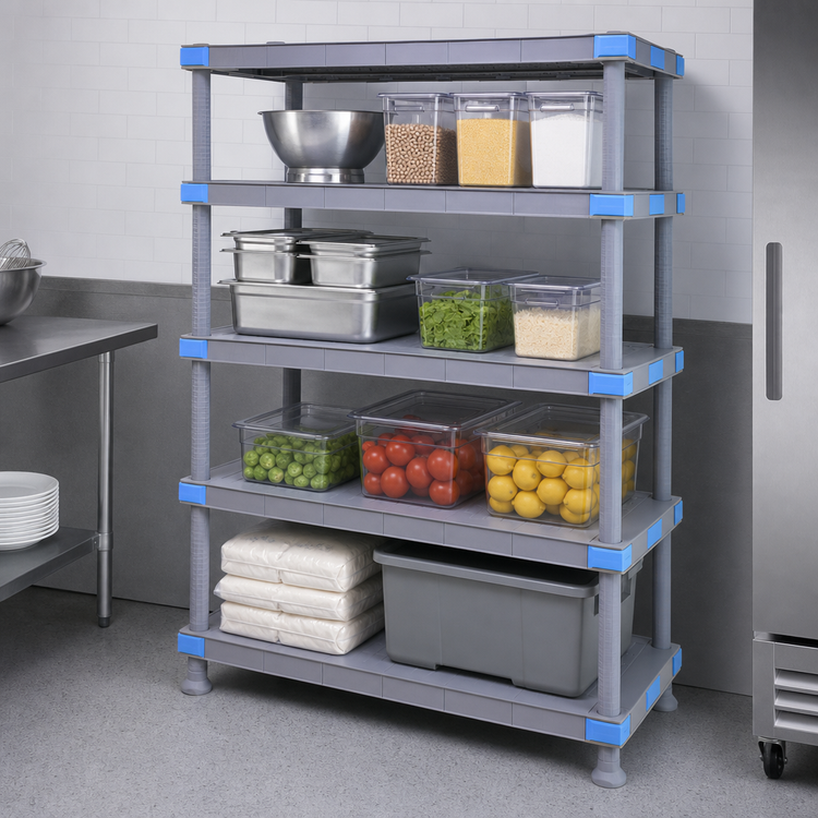Product image #3 for Quantum Millenia 48"W x 24"D x 50"H Solid Polymer Shelving Starter Unit with 4 Shelves, Gray