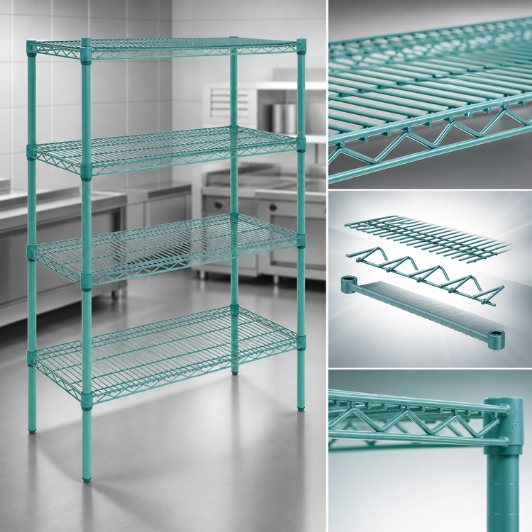 Product image #3 for EagleGard 4-Tier Stationary Starter Wire Shelving Unit, 42"W x 24"D x 74"H, Blue-Green Hybrid Epoxy Finish