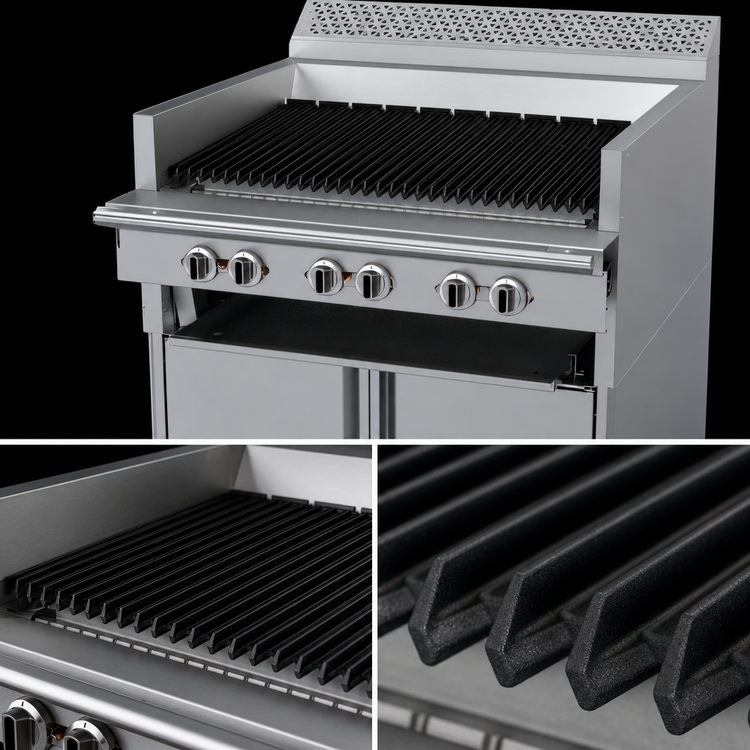 Product image #3 for Garland Cuisine Series Heavy-Duty 36-Inch Gas Char-Broiler with Fixed Cast Iron Grid and Open Cabinet Base