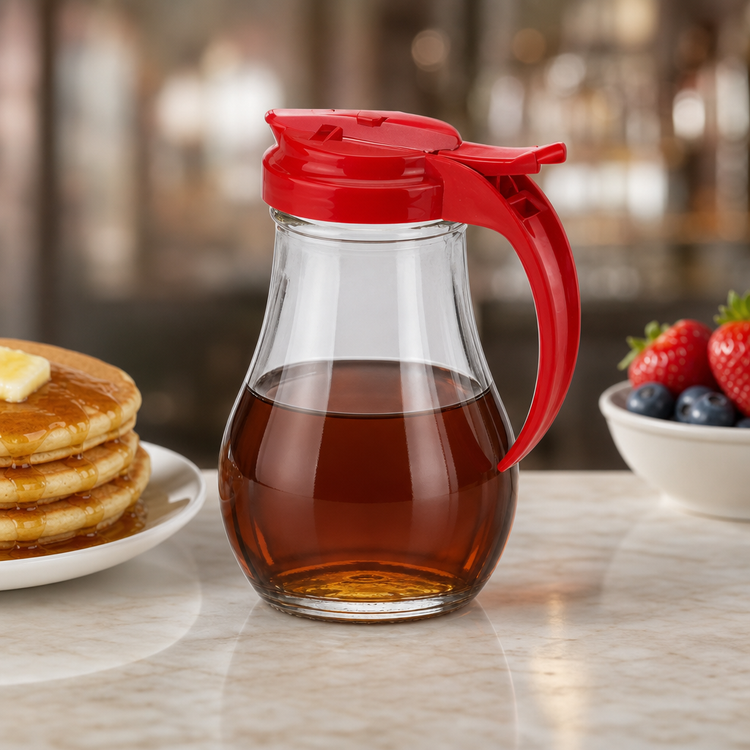 Product image #3 for Vollrath Dripcut® 14 oz Glass Syrup Server with Red Plastic Top
