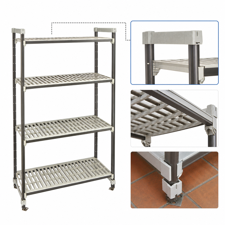 Product image #3 for Cambro Camshelving Elements XTRA High Density Top Rail Stationary Starter Unit, 24-Inch Deep x 36-Inch Long x 81-Inch High, 4 Vented Shelves, Speckled Gray