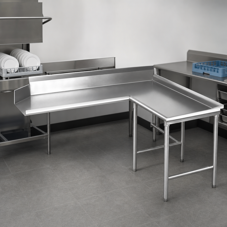Product image #3 for Eagle Group Right-Hand Island Clean Dishtable, 72-Inch Machine-to-Corner x 60-Inch Corner-to-End, 30-Inch Working Depth, 16-Gauge 304 Stainless Steel