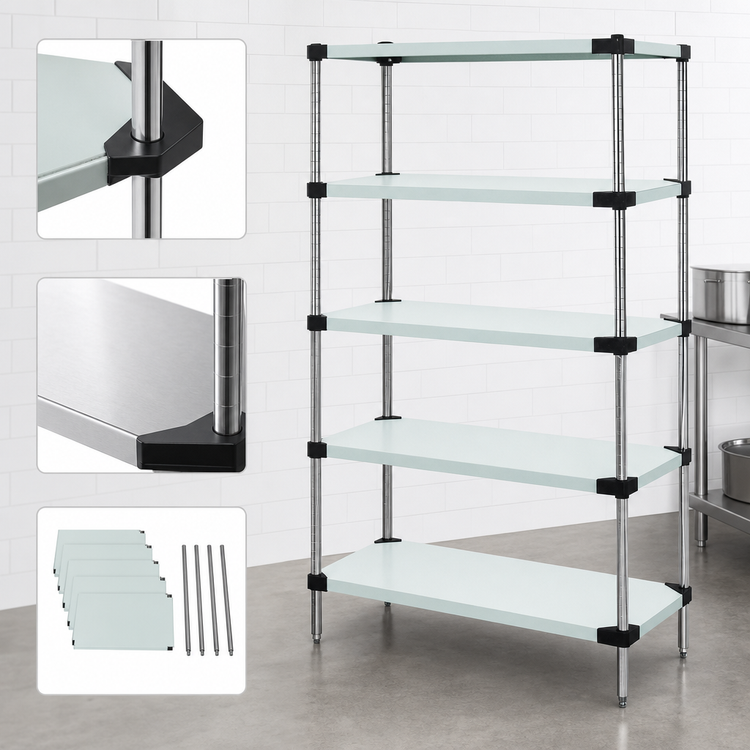 Product image #3 for Quantum Stationary Solid Stainless Steel Shelving Starter Kit, 60"W x 24"D x 86"H, 5-Shelf