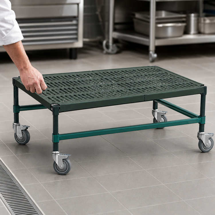 Product image #3 for QuadPlus Mobile Dunnage Rack with Louvered Polypropylene Mat, 48 x 18 x 14 Inches, 800 lb. Capacity