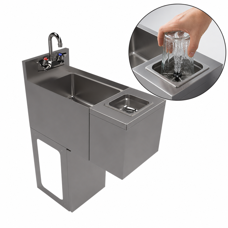 Product image #3 for BK Resources 12-Inch Underbar Stainless Steel Glass Rinser Hand Sink with Push Down Rinser and Lead-Free Faucet