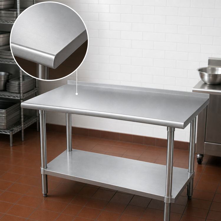 Product image #3 for Advance Tabco FSS-3010 120" x 30" 304 Stainless Steel Commercial Work Table with 1-1/2" Rear Upturn and Adjustable Undershelf