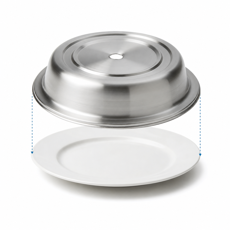Product image #3 for 11-Inch Round Stainless Steel Plate Cover with Finger Hole, Standard or English Foot