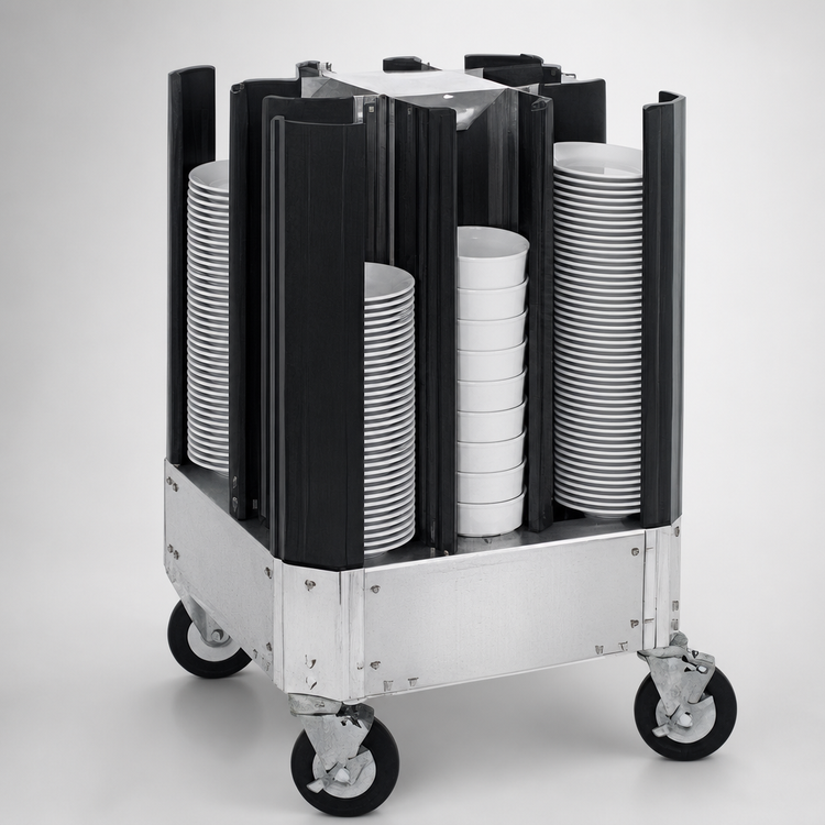 Product image #3 for Cres Cor 8-Column Non-Adjustable Poker Chip Style Aluminum Dish Dolly for 6-3/8-Inch Dishes