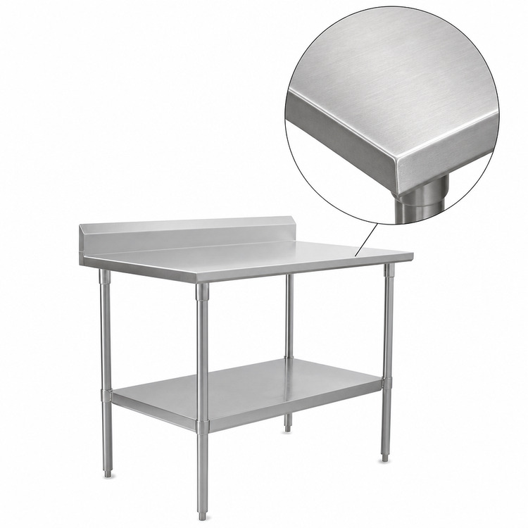 Product image #3 for John Boos Stallion 48" W x 36" D 16-Gauge Stainless Steel Top Work Table with 5" Backsplash and Undershelf