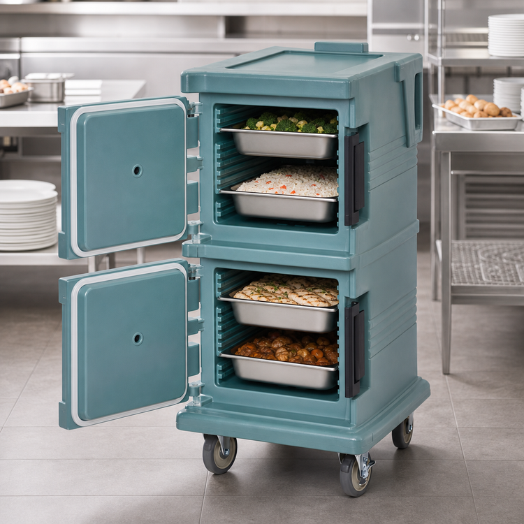 Product image #4 for Cambro Ultra Camcart® Double-Compartment Front-Loading Insulated Food Pan Carrier, 45 Qt., Slate Blue
