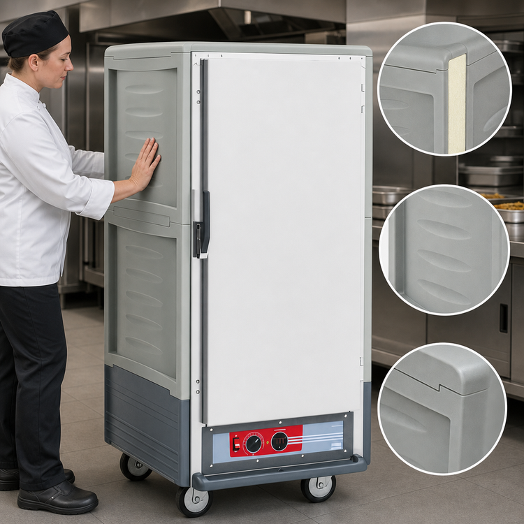 Product image #3 for Metro C5 3 Series Mobile 3/4 Height Heated Holding Cabinet with Gray Insulation Armour, Full-Length Solid Door and Lip Load Slides
