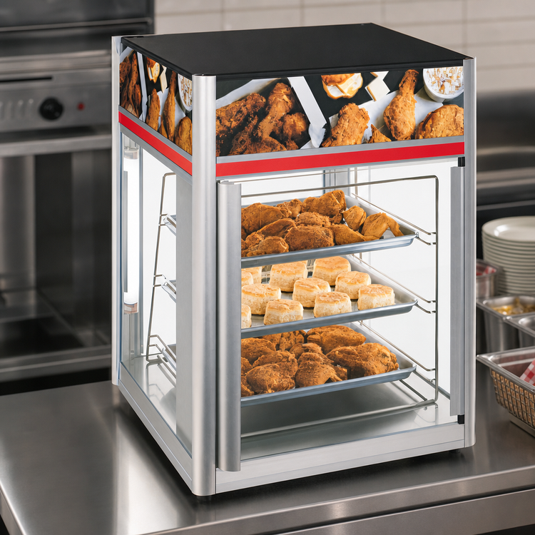 Product image #3 for Hatco Flav-R-Savor® Countertop Hot Food Holding and Display Cabinet, 1 Door, 3-Tier Pan Rack Without Motor, 120V
