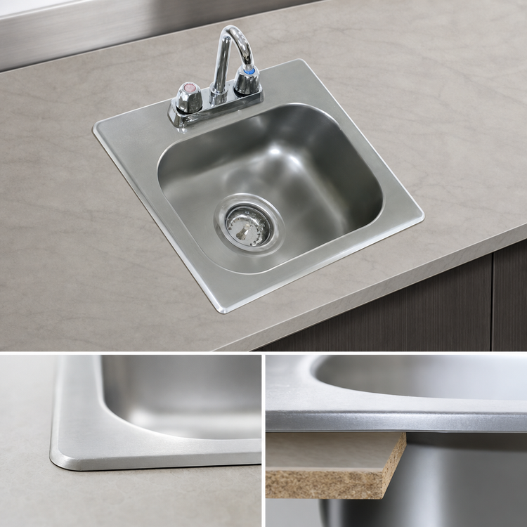 Product image #3 for Eagle Group Self-Rimming Drop-In Sink with Faucet and Basket Drain, 1-Compartment, 14 x 10 x 5 Inch Bowl