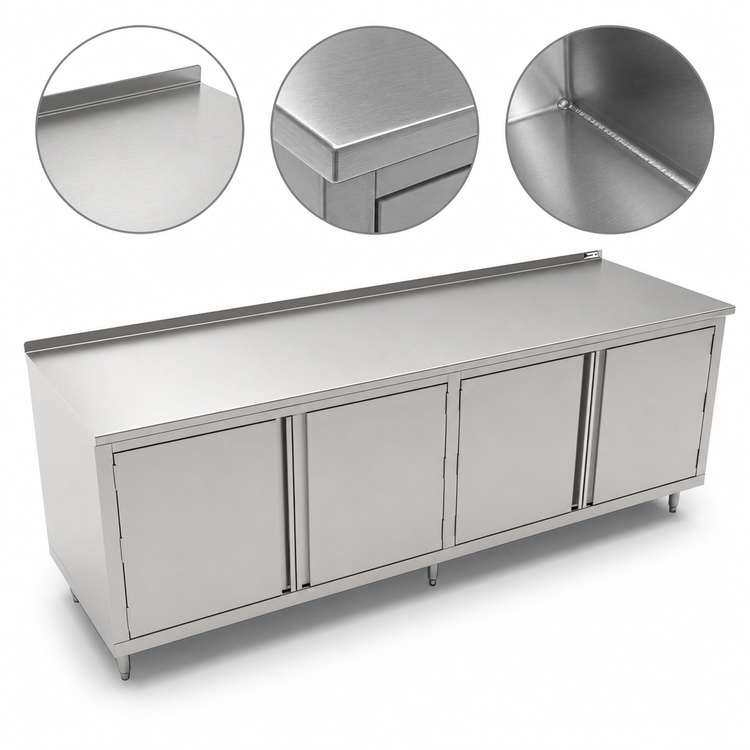 Product image #3 for John Boos Cabinet Base Enclosed Work Table with Hinged Doors, 132 in. W x 24 in. D, 14-Gauge Type 300 Stainless Steel Top, 1-1/2 in. Rear Riser