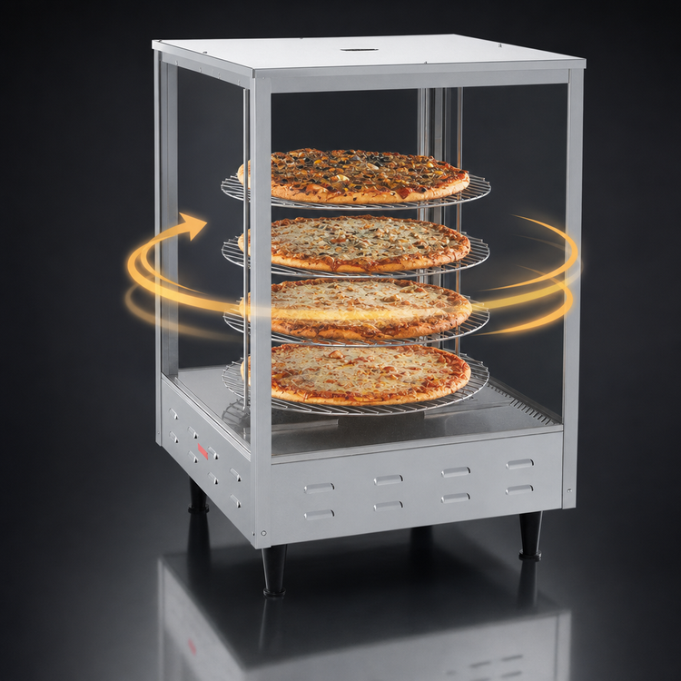 Product image #3 for Countertop Rotating 4-Tier Heated Pizza Merchandiser with 12-Inch Racks