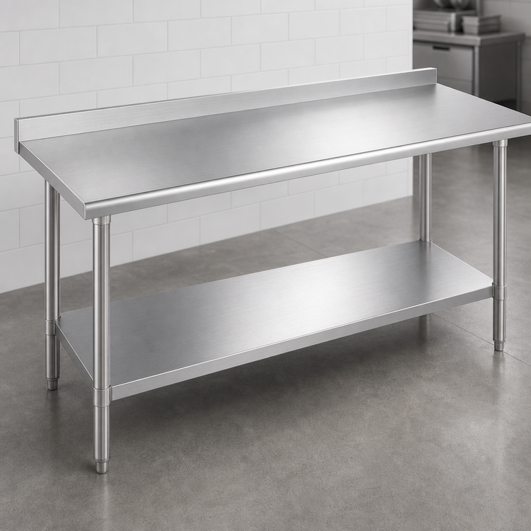 Product image #3 for Duke 24 x 144-Inch Stainless Steel Work Table with 1-1/8-Inch Straight Riser and Stainless Undershelf
