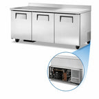 Thumbnail image #3 for True Mfg. - General Foodservice TWT-72-HC 72-Inch 3-Door Stainless Steel Worktop Refrigerator with Self-Contained R290 Refrigeration