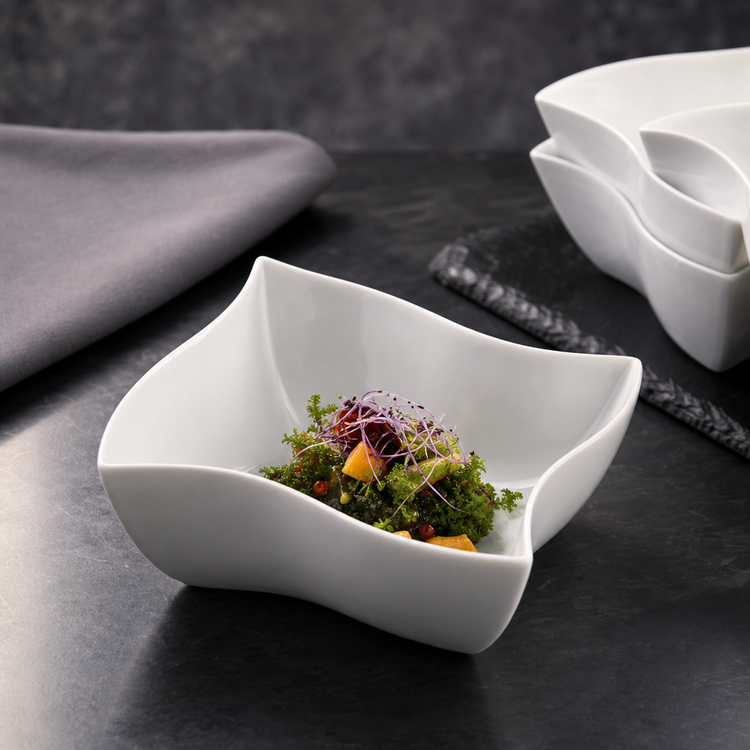 Product image #3 for American Metalcraft Squavy 25 oz White Porcelain Free-Form Bowl