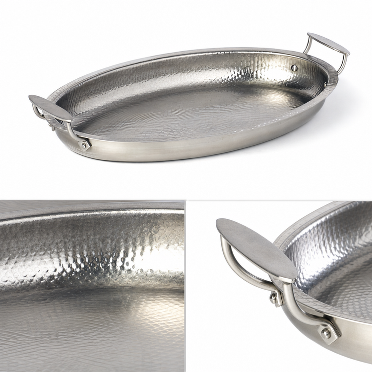Product image #3 for American Metalcraft 128 oz Oval Hammered Stainless Steel Serving Pan with Handles