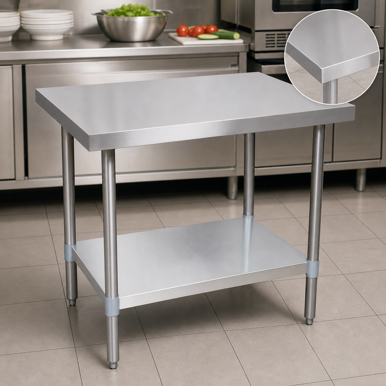Product image #3 for BK Resources 60 x 24 Inch 18-Gauge T-430 Stainless Steel Work Table with Galvanized Undershelf and Legs