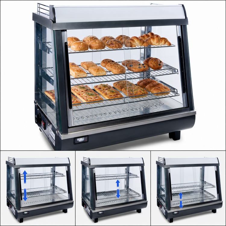 Product image #3 for Winco 26-1/2 Inch Countertop Heated Display Merchandiser with 3 Adjustable Shelves