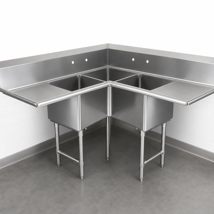 Product image #3 for John Boos Pro-Bowl 3-Compartment Corner Sink with Dual 36-Inch Drainboards