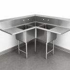 Thumbnail image #3 for John Boos Pro-Bowl 3PBCS1620-2D36 3-Compartment Corner Sink with Dual 36-Inch Drainboards, 16-Gauge Stainless Steel, 10-Inch Backsplash
