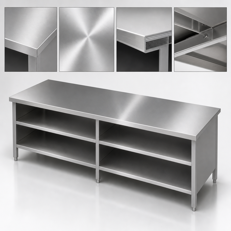 Product image #3 for John Boos Open Front Stainless Steel Enclosed Base Work Table with 16 Gauge Flat Top, 96 x 30 Inches