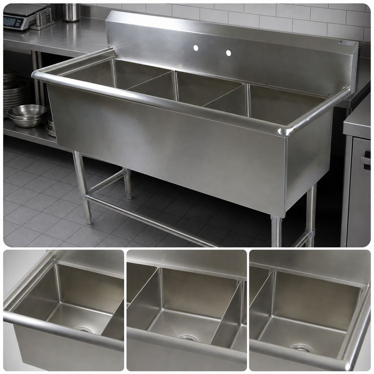 Product image #3 for John Boos Pro-Bowl 3-Compartment Stainless Steel Sink with 24 x 24 x 14 Inch Bowls